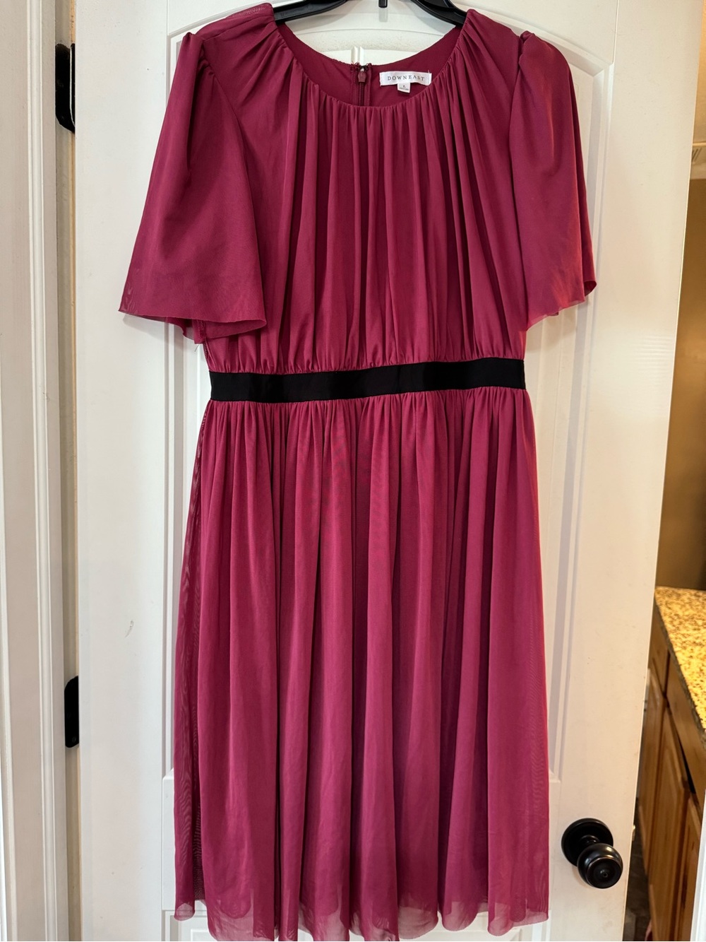 DownEast Magenta Midi Dress with Black Waistband